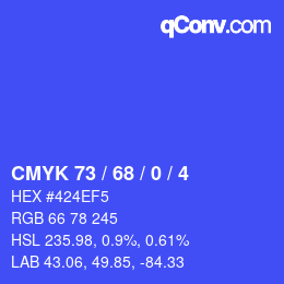 カラーコード: CMYK 73 / 68 / 0 / 4 | qconv.com