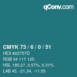 Color code: CMYK 73 / 6 / 0 / 51 | qconv.com