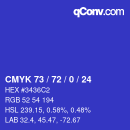カラーコード: CMYK 73 / 72 / 0 / 24 | qconv.com