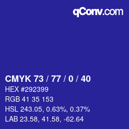 Color code: CMYK 73 / 77 / 0 / 40 | qconv.com