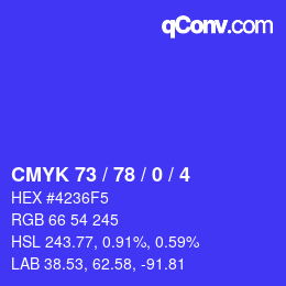 Color code: CMYK 73 / 78 / 0 / 4 | qconv.com
