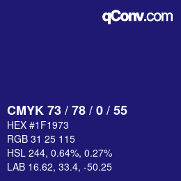 カラーコード: CMYK 73 / 78 / 0 / 55 | qconv.com
