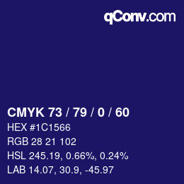 カラーコード: CMYK 73 / 79 / 0 / 60 | qconv.com