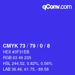 カラーコード: CMYK 73 / 79 / 0 / 8 | qconv.com