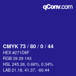 Color code: CMYK 73 / 80 / 0 / 44 | qconv.com