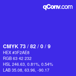 カラーコード: CMYK 73 / 82 / 0 / 9 | qconv.com
