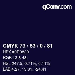 カラーコード: CMYK 73 / 83 / 0 / 81 | qconv.com
