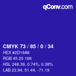 Color code: CMYK 73 / 85 / 0 / 34 | qconv.com