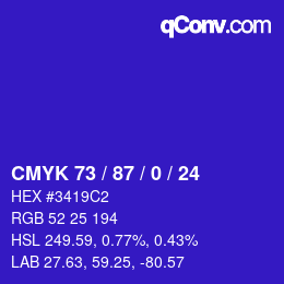 Farbcode: CMYK 73 / 87 / 0 / 24 | qconv.com