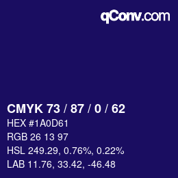 Color code: CMYK 73 / 87 / 0 / 62 | qconv.com
