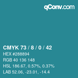 カラーコード: CMYK 73 / 8 / 0 / 42 | qconv.com