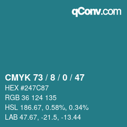 カラーコード: CMYK 73 / 8 / 0 / 47 | qconv.com