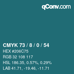 カラーコード: CMYK 73 / 8 / 0 / 54 | qconv.com