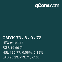 カラーコード: CMYK 73 / 8 / 0 / 72 | qconv.com