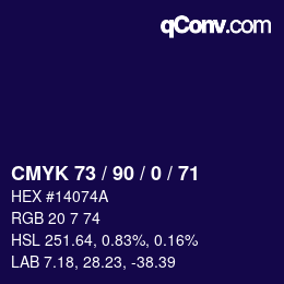 カラーコード: CMYK 73 / 90 / 0 / 71 | qconv.com