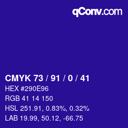 カラーコード: CMYK 73 / 91 / 0 / 41 | qconv.com