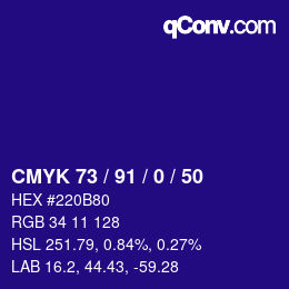 Farbcode: CMYK 73 / 91 / 0 / 50 | qconv.com