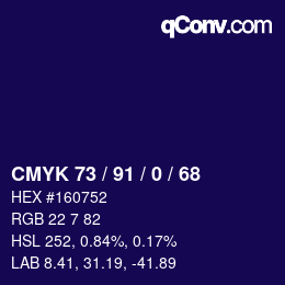 Color code: CMYK 73 / 91 / 0 / 68 | qconv.com