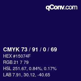 颜色代码: CMYK 73 / 91 / 0 / 69 | qconv.com