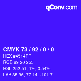 颜色代码: CMYK 73 / 92 / 0 / 0 | qconv.com
