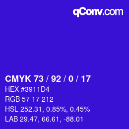 カラーコード: CMYK 73 / 92 / 0 / 17 | qconv.com