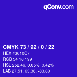 カラーコード: CMYK 73 / 92 / 0 / 22 | qconv.com