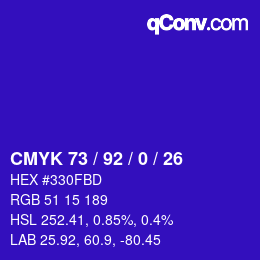 颜色代码: CMYK 73 / 92 / 0 / 26 | qconv.com