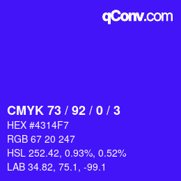 カラーコード: CMYK 73 / 92 / 0 / 3 | qconv.com