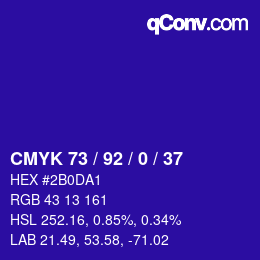 カラーコード: CMYK 73 / 92 / 0 / 37 | qconv.com