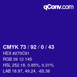 カラーコード: CMYK 73 / 92 / 0 / 43 | qconv.com