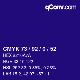 カラーコード: CMYK 73 / 92 / 0 / 52 | qconv.com