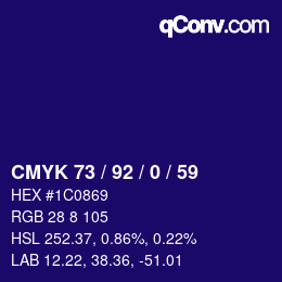 颜色代码: CMYK 73 / 92 / 0 / 59 | qconv.com
