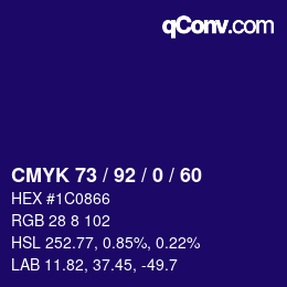 カラーコード: CMYK 73 / 92 / 0 / 60 | qconv.com