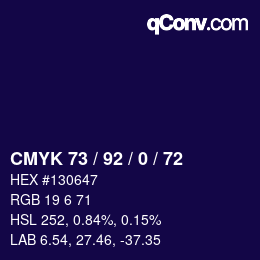 カラーコード: CMYK 73 / 92 / 0 / 72 | qconv.com