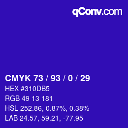 カラーコード: CMYK 73 / 93 / 0 / 29 | qconv.com