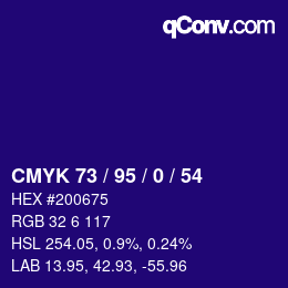 Color code: CMYK 73 / 95 / 0 / 54 | qconv.com