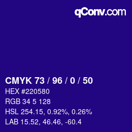 Color code: CMYK 73 / 96 / 0 / 50 | qconv.com