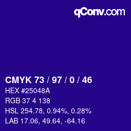 Color code: CMYK 73 / 97 / 0 / 46 | qconv.com