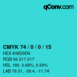 Farbcode: CMYK 74 / 0 / 0 / 15 | qconv.com