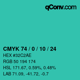 Color code: CMYK 74 / 0 / 10 / 24 | qconv.com