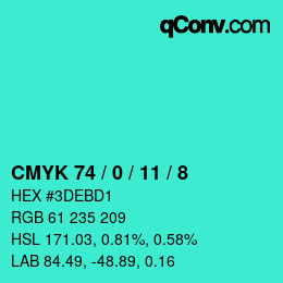 颜色代码: CMYK 74 / 0 / 11 / 8 | qconv.com