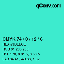 颜色代码: CMYK 74 / 0 / 12 / 8 | qconv.com