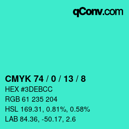カラーコード: CMYK 74 / 0 / 13 / 8 | qconv.com