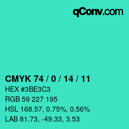 Color code: CMYK 74 / 0 / 14 / 11 | qconv.com