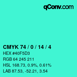 カラーコード: CMYK 74 / 0 / 14 / 4 | qconv.com
