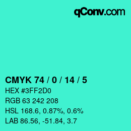 カラーコード: CMYK 74 / 0 / 14 / 5 | qconv.com