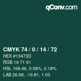 カラーコード: CMYK 74 / 0 / 14 / 72 | qconv.com