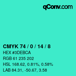 颜色代码: CMYK 74 / 0 / 14 / 8 | qconv.com