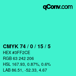 颜色代码: CMYK 74 / 0 / 15 / 5 | qconv.com