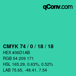 カラーコード: CMYK 74 / 0 / 18 / 18 | qconv.com